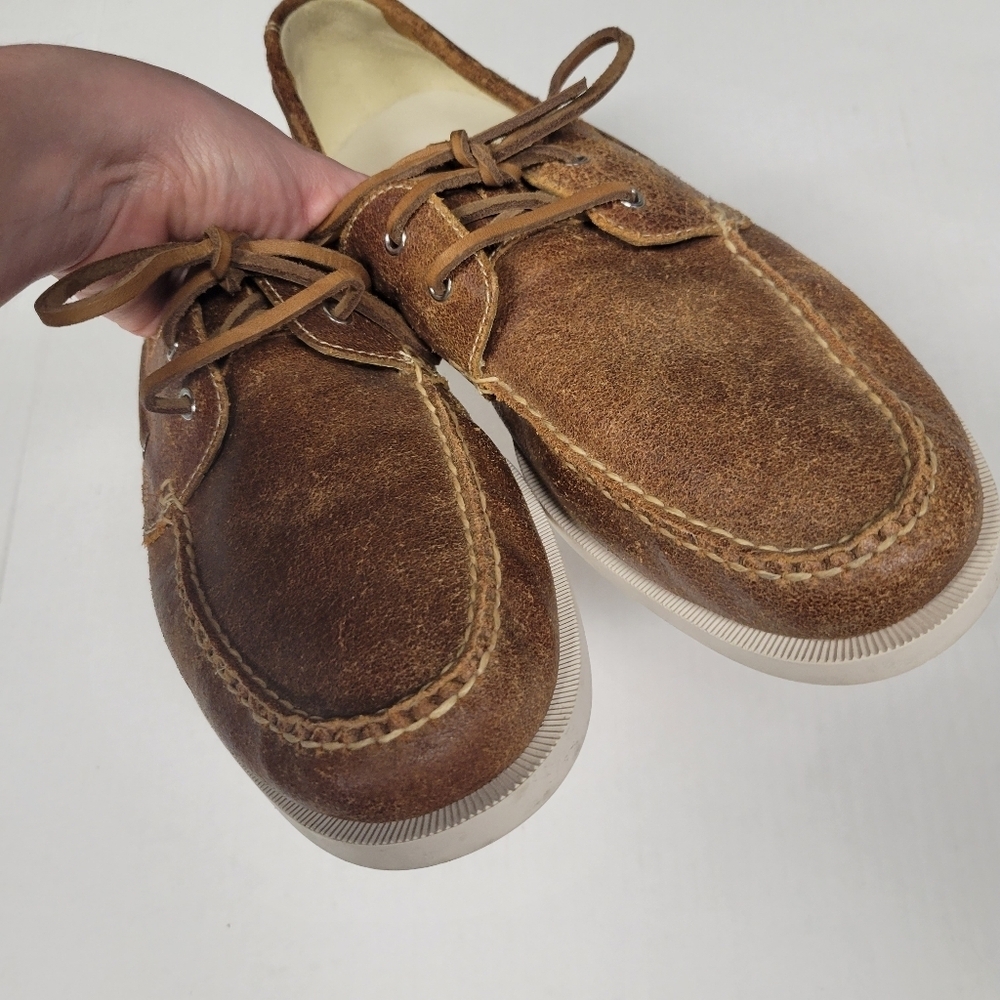 Cole Haan Dominick Leather Boat Shoes Men’s Size 12 Tan Brown Distressed - Picture 4 of 8